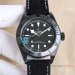 High Quality Replica TUDOR Black Bay Black Leather Strap Black Face Dial Black Bezel Watch 41mm